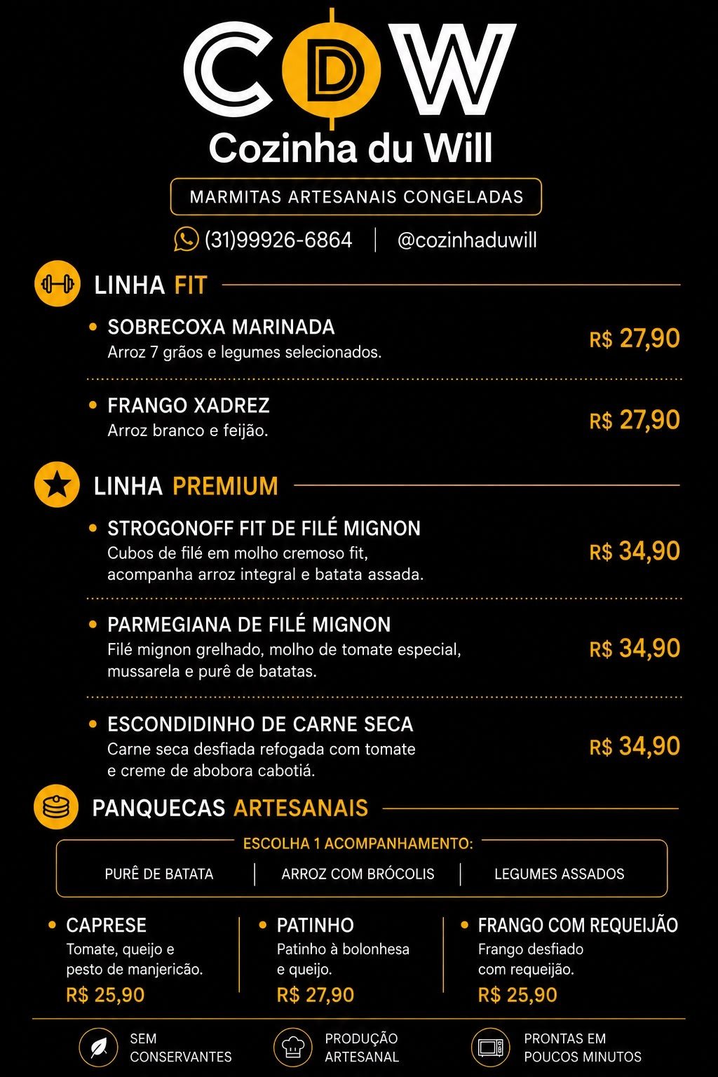 Cardápio Fit, Premium e Panquecas